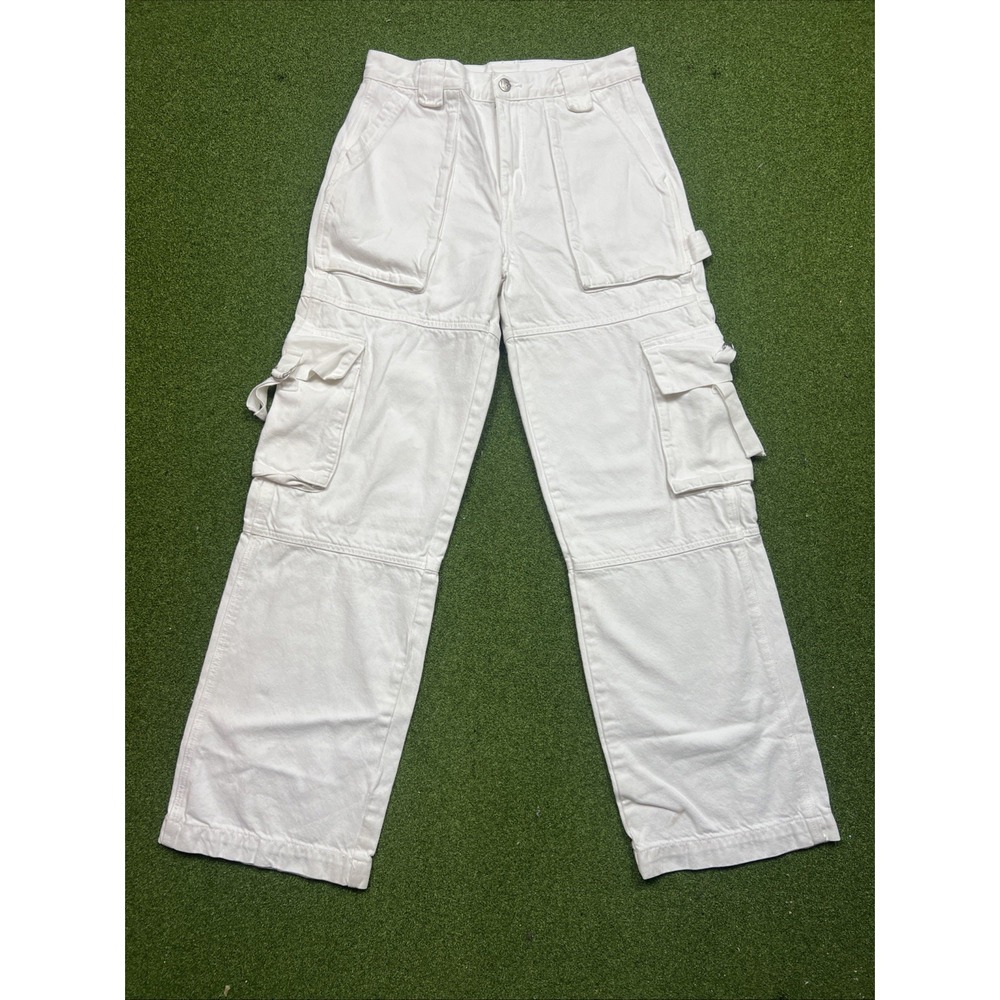 Lovers And Friends Nico White Denim Cargo Pants Wide Straight Leg Size 26